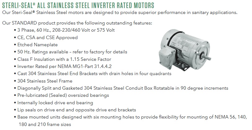 Sterling Electric Stainless Steel Inverter Rated Motors